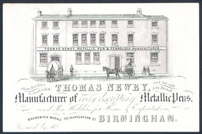 Thomas Newey, fabricante de canetas metálicas, cartão comercial de English School