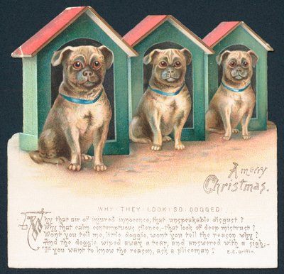 Três cães nos canis, cartão de Natal de English School