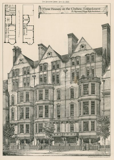 Três, casas, ligado, a, Chelsea, Embankment de English School