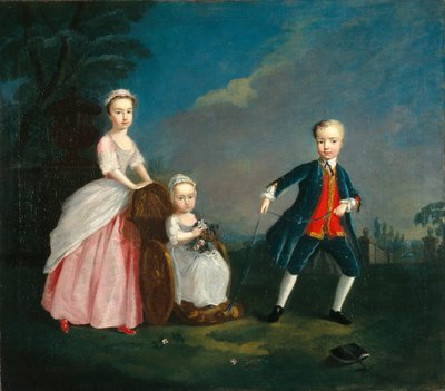 Três crianças num parque, c.1750 (óleo sobre tela) de English School
