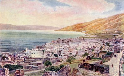 Tibério e o Mar da Galileia, Israel, c.1910 (litografia a cores) de English School