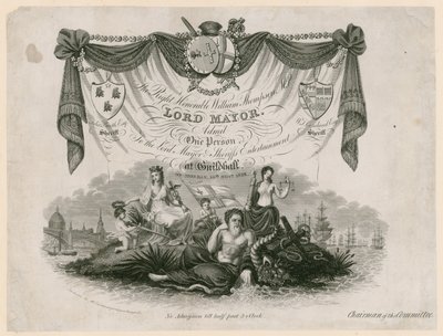 Bilhete de admissão para o Lord Mayors Entertainment em 10 de novembro de 1828 de English School