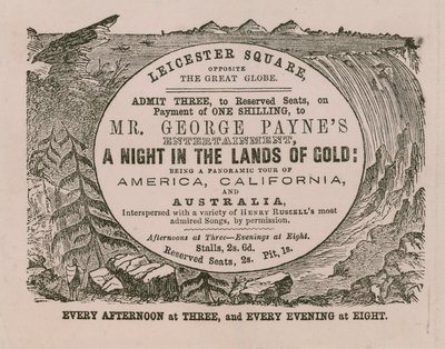 Bilhete para admissão ao Sr. George Paynes entretenimento Uma noite nas terras de ouro de English School
