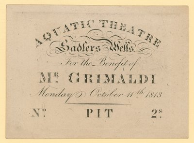 Bilhete para o Teatro Aquático, em benefício do Sr. Grimaldi, 11 de outubro de 1813 de English School