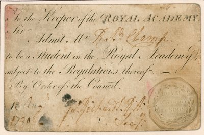 Bilhete de admissão para a Royal Academy, Londres de English School