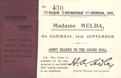 Bilhete para ouvir Nellie Melba na Exposição Internacional de Glasgow, 1901 (impressão) de English School