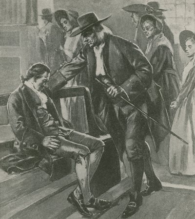 Cansado e com fome, Benjamin Franklin adormece em uma casa de reunião Quaker de English School