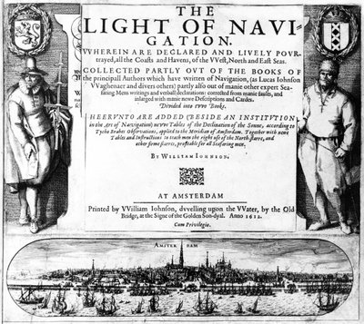 Página de título de The Light of Navigation, de William Iohnson, publicado em 1612 (impressão tipográfica e gravura) de English School