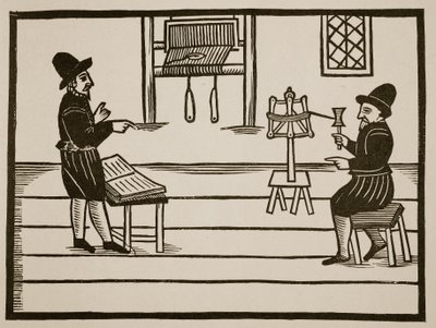 Página de rosto de um verdadeiro discurso dos dois profetas infames, Richard Farnham, Weaver, de White-Chapel, e John Bull, Weaver, de Saint Botolphs, Algate por TH 1636 (foto sépia) de English School