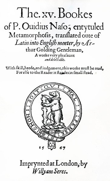Página de título do XV livro de P. Ovidius Naso, intitulado Metamorfose de English School