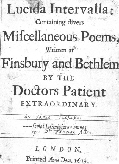 Página de título para Lucida Intervalla por James Carkesse, publicado em 1679 (papel impresso) de English School
