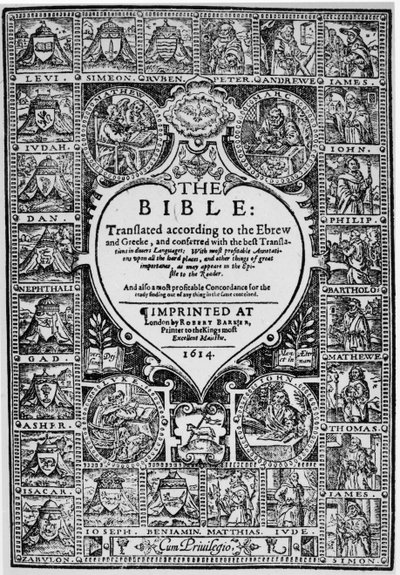 Página de rosto para a tradução inglesa da Bíblia de Genebra, 1614 de English School