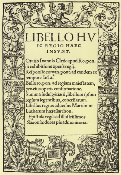 Página de rosto de Henry VIIIs Defesa da Fé Católica Romana de English School