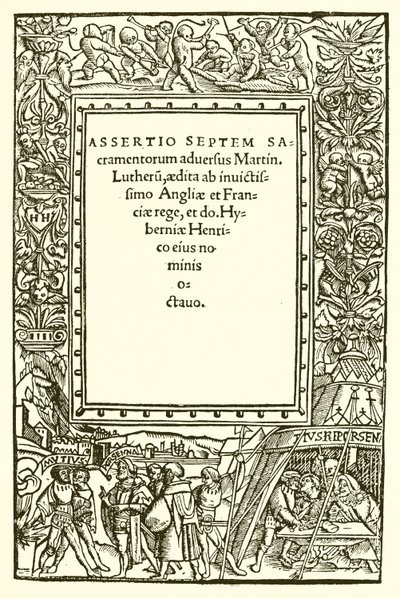 Página de rosto do livro de Henrique VIII contra Lutero de English School
