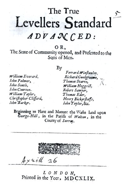 Página de título do The True Levellers Standard, publicada em 26 de abril de 1649 de English School