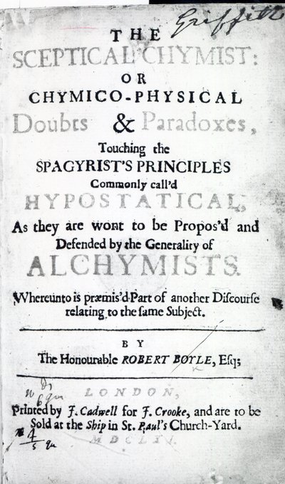 Página de título para The Skeptical Chymist por Robert Boyle, 1661 (impressão) de English School