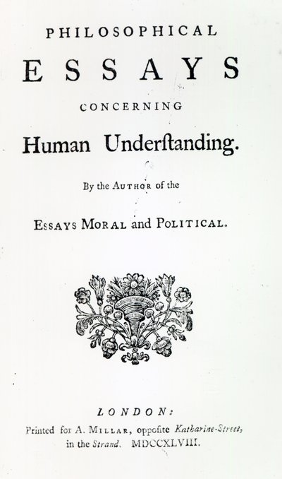 Título de Ensaios Filosóficos sobre o Entendimento Humano de David Hume, 1748 (impressão) de English School