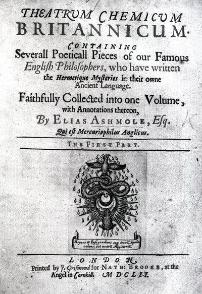 O índice de teatro química para a Grã-Bretanha por Elias Ashmole, 1652 (cópia) de English School