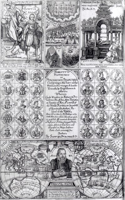 Título da primeira edição de Hakluytus Posthumus ou Purchas His Pilgrimes, publicado em 1625 de English School