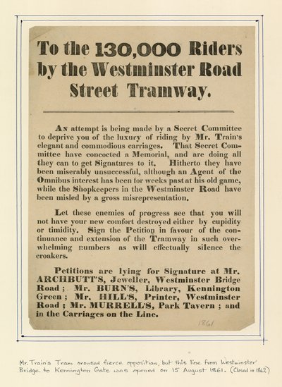 Aos 130.000 cavaleiros pelo Westminster Road Street Tramway de English School