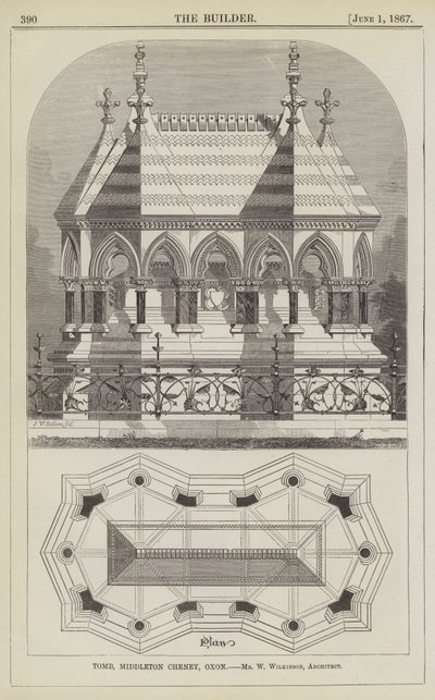 Tumba, Middleton Cheney, Oxon, Sr. W Wilkinson, Arquitecto (gravura) de English School