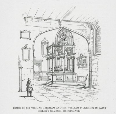 Túmulos de Sir Thomas Gresham e Sir William Pickering na Igreja de Santa Helena, Bishopsgate (gravura) de English School