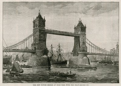 Tower Bridge na maré alta, com a ponte levadiça para cima de English School