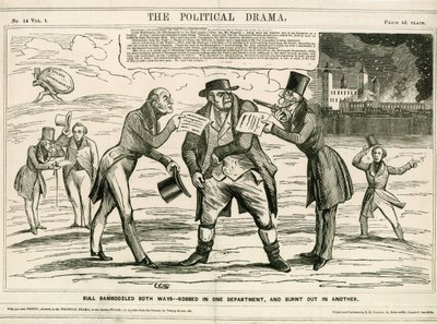 Torre de fogo de Londres, 1841. Cartoon de English School