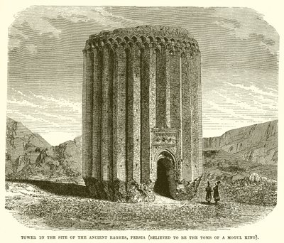 Torre no local do antigo Raghes, Persia (Acredita-se que seja o túmulo do rei Mogul) de English School