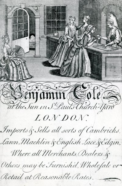 Trade Card, Benjamin Cole, comerciante de Londres (gravura) de English School