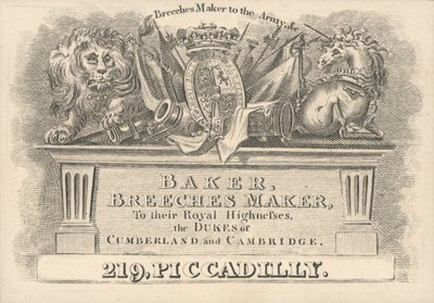 Cartão de comércio, Baker, fabricante de culatras de English School