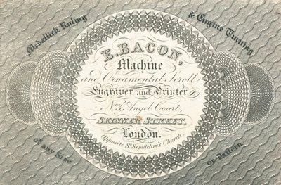 Cartão de comércio, E Bacon de English School