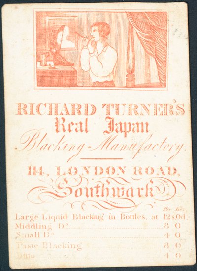 Cartão de comércio, Richard Turners Real Japão Blacking Manufactory de English School