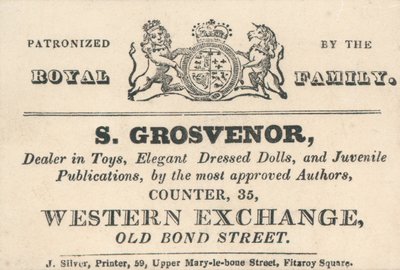Cartão de comércio, S Grosvenor de English School