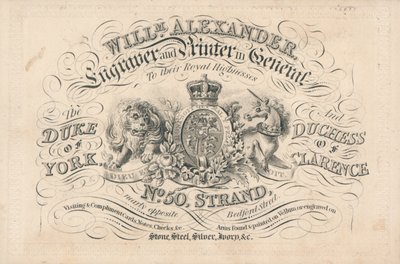 Cartão de comércio, William Alexander de English School