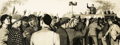 Sindicalistas em uma reunião ao ar livre de English School