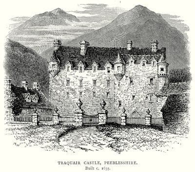 Castelo de Traquair, Peeblesshire (gravura) de English School
