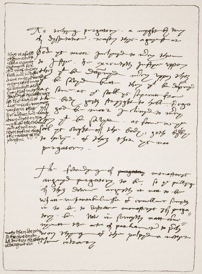 Tratado por Latimer em sua própria caligrafia, contestando a Doutrina da Transubstanciação, com notas marginais em Henrique VIII escrito, da Igreja da Inglaterra: Uma História para o Povo pela HDM Sp de English School