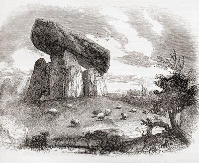 Trethevy Quoit, um túmulo megalítico na Cornualha, Inglaterra, de Old England: A Pictorial Museum, pub. 1847 de English School