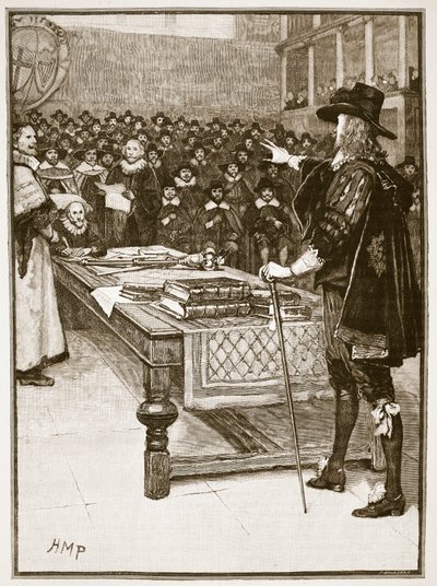 Julgamento de Charles, ilustração de História ilustrada de Cassells da Inglaterra (foto sépia) de English School