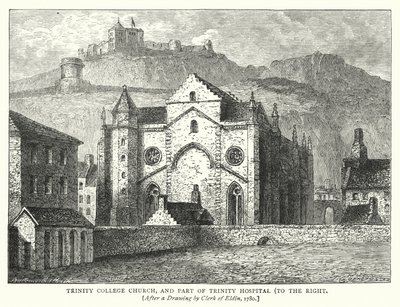 Trinity College Church, e parte do Trinity Hospital, à direita (gravura) de English School