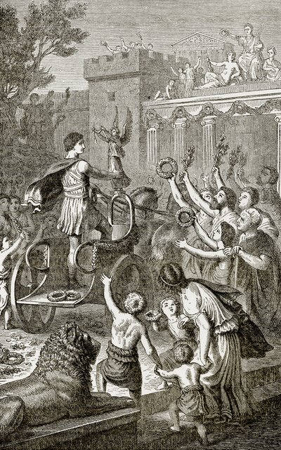 Retorno triunfal de um vencedor olímpico, ilustração da história ilustrada do mundo publicada por Ward Lock, c.1880 de English School