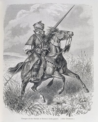 Soldado do guarda-costas do xeque de Bornu, de "The History of Mankind", Vol.III, do Prof. Friedrich Ratzel, 1898 de English School