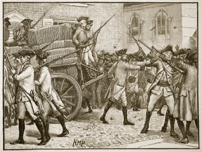 Tropas escoltando o papel carimbado para a Prefeitura, Nova York, 1766, ilustração da história ilustrada de Cassells da Inglaterra (foto sépia) de English School