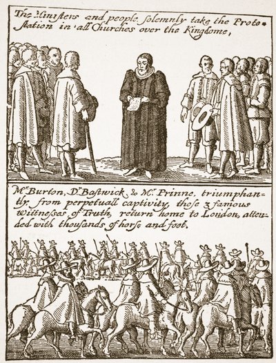 Verdadeiras informações sobre o começo e a causa de todos os nossos problemas: como eclodiram e como foram evitados, a partir de um panfleto puritano, 1648, ilustração de A Igreja da Inglaterra: Uma História para o Povo em HD de English School