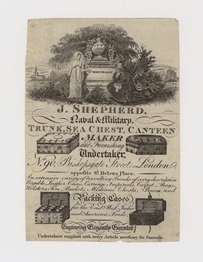 Trunk Maker, J Shepherd, cartão de comércio de English School