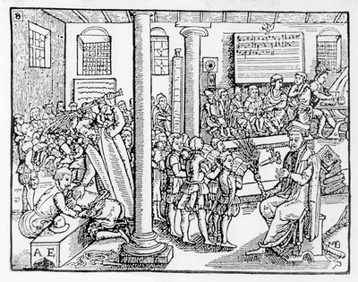 Escola de gramática Tudor (xilogravura) de English School