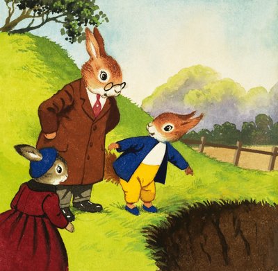 Tufty apontando para o buraco de English School