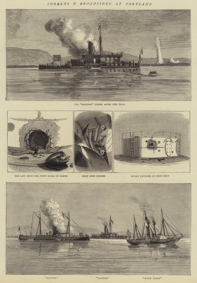 Turrets v Broadsides at Portland (gravura) de English School