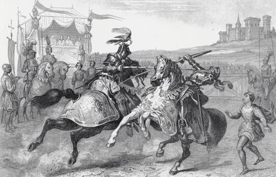 Dois Cavaleiros Jousting em um torneio na Alemanha de English School